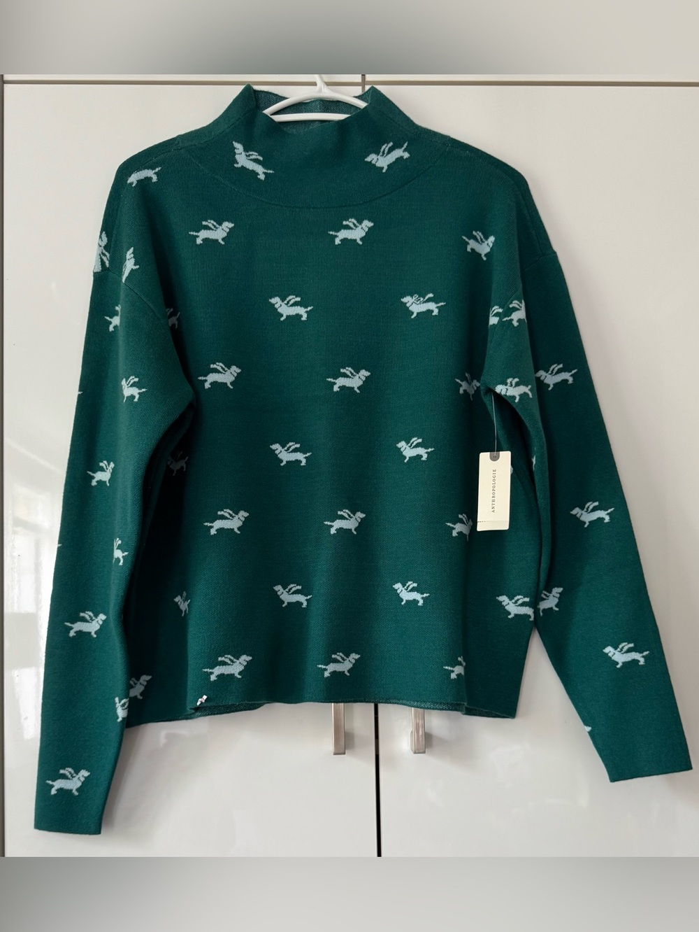 NWT Size XS (P2P 22")-Maeve CARYS Mock Neck Sweater Dachshund Dog Green (US$ 98) - Picture 3 of 16